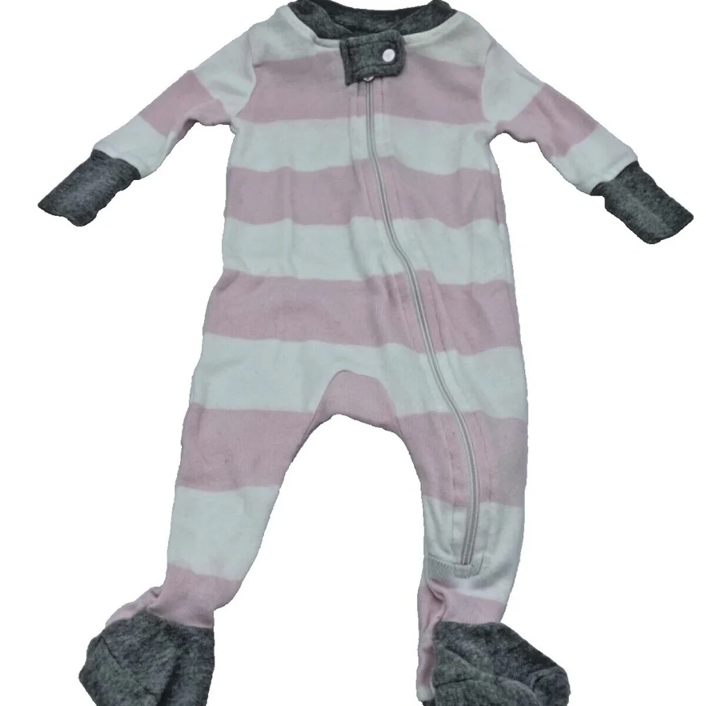 Burt's Bees Baby Footed Pajamas; Pink/White Stripes; Newborn‎